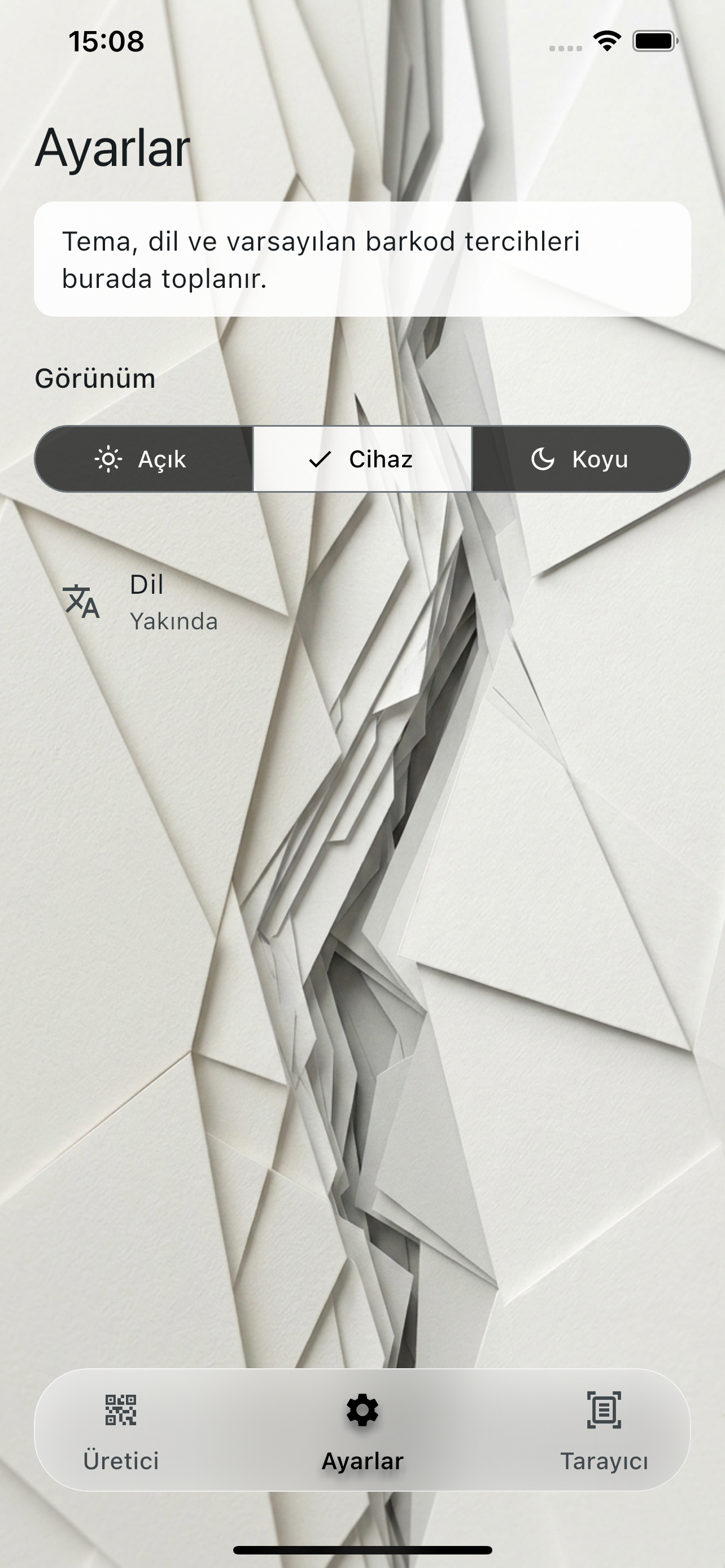 ARDCode Ayarlar ekranı — tema seçimi